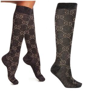 Gucci Black and Beige Logo Knee-High Socks